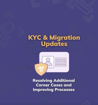 A blue informational graphic displays the text 'KYC & Migration Updates' above 'Resolving Additional Corner Cases and Improving Processes' alongside an ID verification icon.