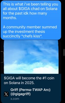 The image shows a cell phone screen with two posts displayed, one of which is about a person named Giga talking about a coin called "Perma-Twap Arc" that was created in 2026. The other post is about a group chat conversation among friends discussing their favorite things to do together.