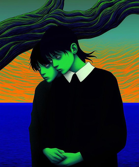 The image features a man wearing a black shirt, standing next to another man who has green hair. The two men are facing each other with their arms around one another, creating an intimate atmosphere. The background of the image shows a body of water, which adds to the overall ambiance and setting. The post seems to be discussing the concept of quantum computing or the internet, as it mentions GM GM GM X and how it relates to the conversation about infrastructure.

The image is quite detailed with various elements such as the two men's facial expressions, their body language, and the water in the background. It appears that the post is trying to draw attention to the importance of understanding the relationship between technology and infrastructure, which can be seen through the man's interaction with another person in the image.