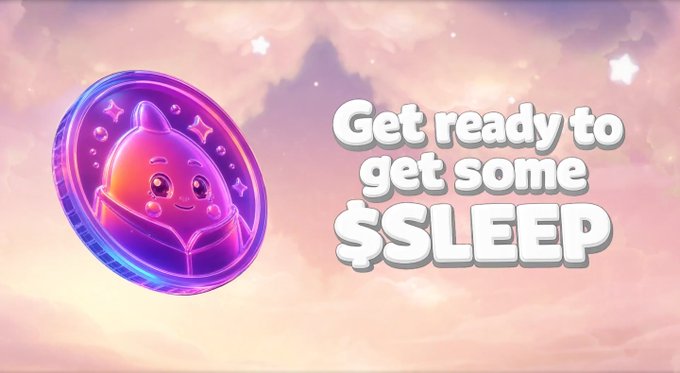 The image features a coin with a cute face on it, floating in space against a pink sky backdrop. The text "Get ready to get some sleep" is displayed below the coin, suggesting that the coin might be related to a game or an app promoting sleep and relaxation.