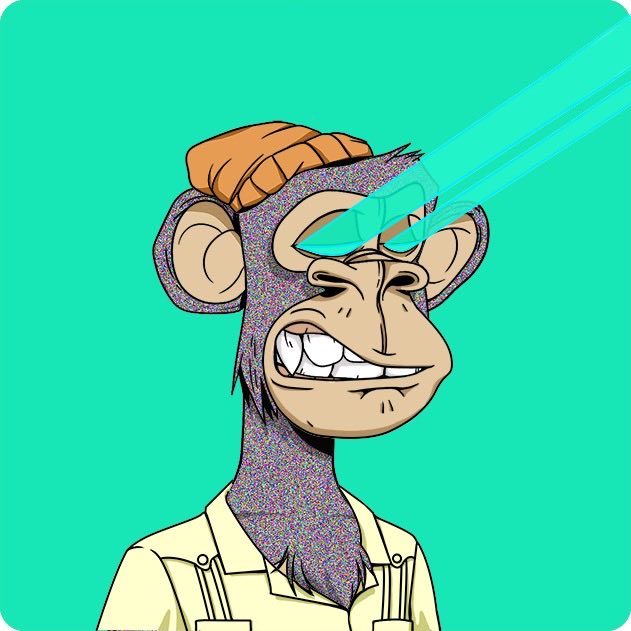 This image depicts a Bored Ape Yacht Club NFT with blue laser eyes, a beanie, and a collared shirt, which was sold for 40 ETH.