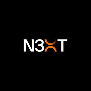 The image displays the "N3XT" logo in white and orange text on a black background, representing the new digital-token network launched by former Signature Bank Chair Scott Shay. The logo serves as the visual branding for the Wyoming-approved platform aiming to compete with Swift in cross-border payments.