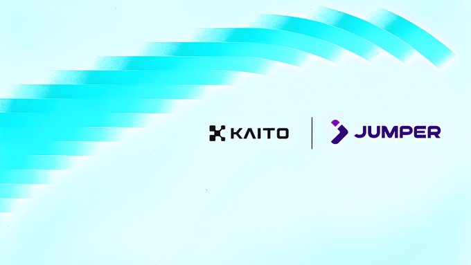 The image features a light blue gradient background with sweeping cyan brushstroke accents, displaying the logos of "KAITO" and "JUMPER" side by side, suggesting a partnership or collaboration between the two brands.