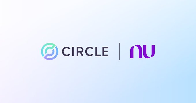 A corporate logo screen displaying 'CIRCLE' and 'nu' (Nubank) side by side, suggesting a partnership between the fintech company Circle and the Brazilian digital bank Nubank.
