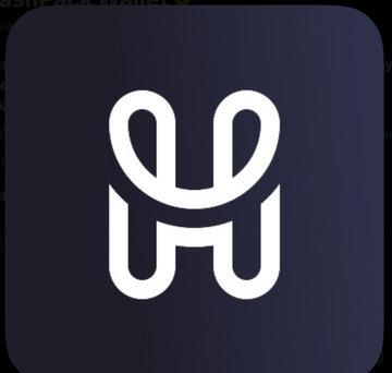 A dark navy app icon featuring a stylized white 'H' logo with curved, looping design elements.