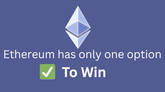 Ethereum logo on a blue background with the text 'Ethereum has only one option ✓ To Win'.