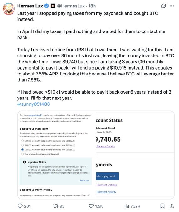 The image contains a screenshot of a twitter post from someone named Hermes Lux who seems to be boasting or showing off that he was busted by the FBI for engaging in illegal Bitcoin activities. The post includes details about this situation, such as the amount of money involved and his account information. The image is an integral part of the larger context provided within the post, which states "Bitcoiner admits to federal offense punishable by up to one year in prison, to brag about his conviction for engagement on social media." This indicates that Hermes Lux is taking responsibility for his actions and acknowledging being involved in illegal Bitcoin transactions.
