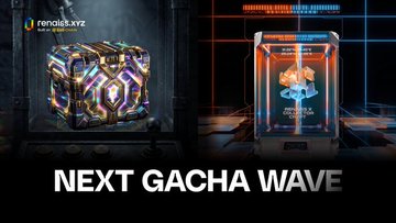 The image promotes a "NEXT GACHA WAVE" event on the Renaiss platform, featuring a colorful cube and a glowing holographic card display with the Renaiss logo. This visual ties to the post's celebration of Renaiss surpassing $20M in platform revenue, with the gacha wave likely representing a new collectible drop fueled by the platform's rapid growth and increasing collector demand.