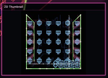 A 2D thumbnail showing a retro-style space shooter game with rows of blue alien ships, pixelated stars, and a score display reading '0028' at the bottom, framed by a pink neon border.