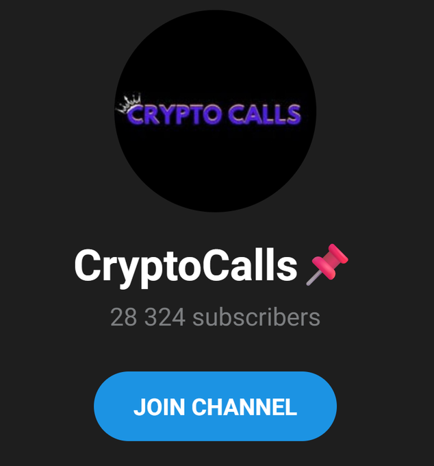 The image shows a Telegram channel page for "CryptoCalls 📌" with 28,324 subscribers and a "JOIN CHANNEL" button, aligning with the post's hype message by promoting a crypto signal/trading community. The repeated "HOT" emphasis in the post complements the channel's branding as a go-to source for trending crypto calls.
