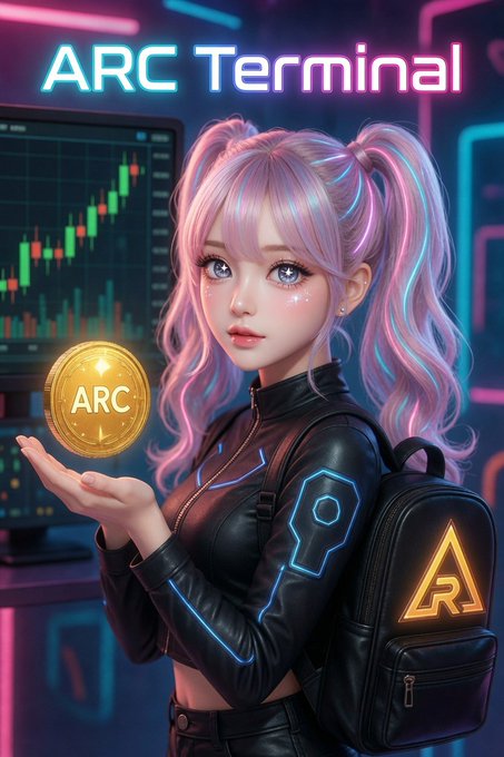 "ARC Terminal" is an art style that focuses on creating realistic digital illustrations of people or characters using a flat panel display as its canvas. The girl depicted in this illustration has vibrant pink hair and is wearing a black leather jacket, which adds to her unique appearance. She holds up a gold coin above her head, possibly indicating wealth or prosperity.

The post also mentions the "TrueARCTERMINAL" community-first approach, which emphasizes prioritizing real users over speculators and short-term token farmers. This approach is reflected in the art style of the image, as it portrays a character who may be associated with the gaming industry but is more focused on creating value for genuine players rather than chasing speculative gains.

The post also mentions "GM CT" and "@TheARCTERMINAL", which could potentially be related to the game or platform being showcased in the art style, such as an arcade terminal or a digital art project.