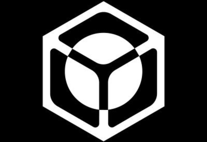 A black and white geometric logo featuring a hexagon enclosing a stylized 'Y' or three-dimensional shape design.