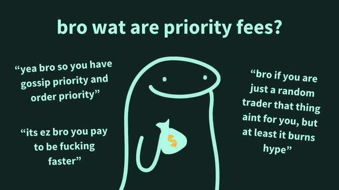 The image features a cartoon depiction of a person holding up a sign with phrases like "bro wat are priority fees" or "#HYPERLINK". The context behind this image could be that someone has placed a humorous comment on social media about an email, stating that they received a priority fee for the content posted. The text in the image is in a foreign language and not fully readable due to being blurry.