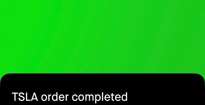 The image shows a green background with white text that reads "TSLA Order completed". The text is positioned at the bottom of the image, making it easy for viewers to read and understand the message.