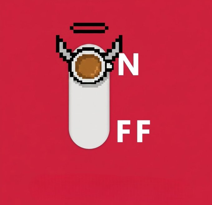 Pixel art on a red background showing a test tube with a coffee bean inside, flanked by the letters 'N' and 'FF', referencing the 'NFTest' meme.