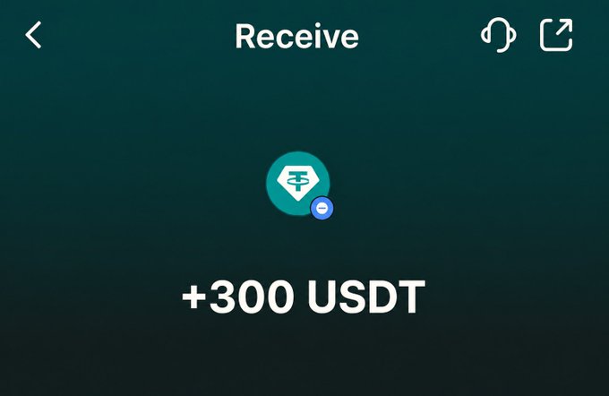 In the image, there's a screen that displays information about sending money through Web3. It seems like an interesting opportunity for someone who wants to make some extra cash or invest their currency. The background of the screen has a green color with a blue button in the center. This button is labeled "Receive", and it appears that someone sent 300 US Dollars (USD) in return for those 100 US Dollars (USD).