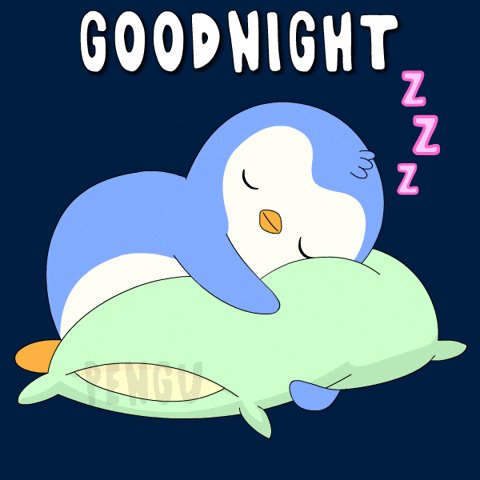 The image features a cartoon penguin sleeping next to a pillow with the text "Good night" written above it. The penguin appears to be hugging the pillow, indicating that it's taking a nap or resting. The background of the image is dark blue, which contrasts nicely with the white and green colors of the penguin and pillow. The post also includes a link to the website "www.tenggu.com", suggesting that this image might have been created for an online platform like social media or a blog.