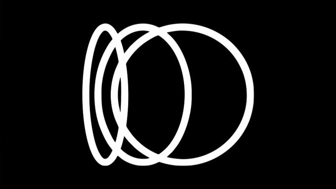 A minimalist white logo consisting of overlapping circular outlines on a black background.