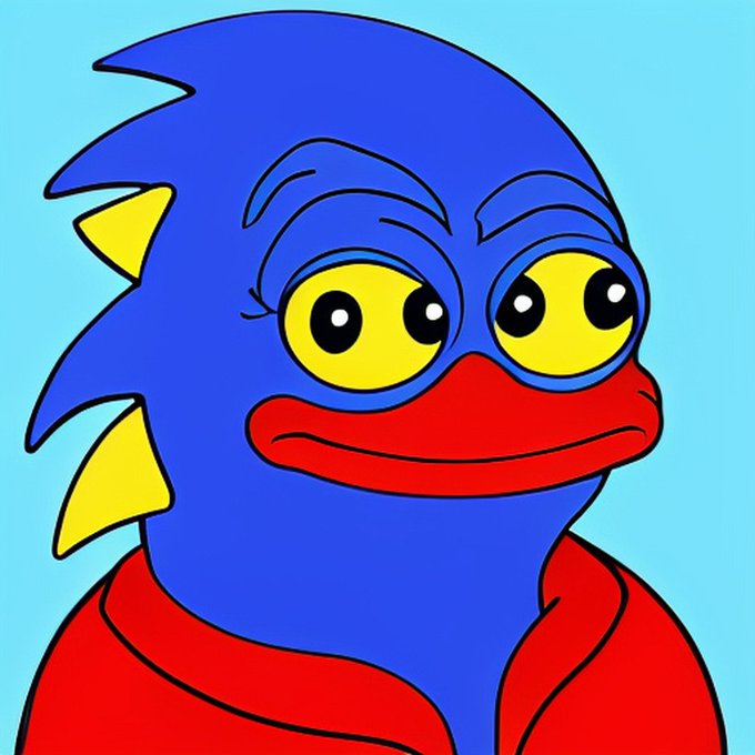 A cartoon illustration of a blue creature with yellow eyes, a red mouth area, spiky blue hair with yellow fins, and a red body, set against a light blue background.