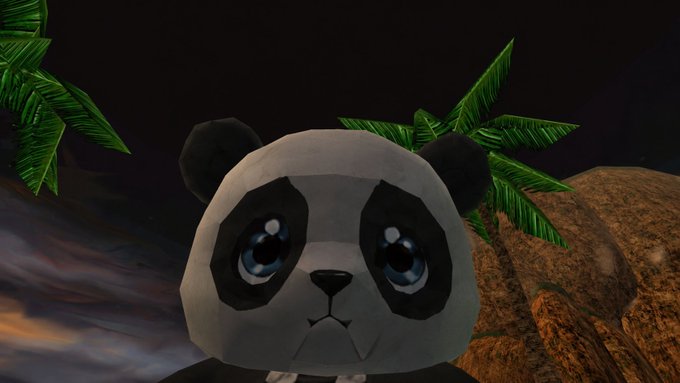 A cartoon panda with large blue eyes sits among tropical foliage and rocks, creating a whimsical contrast to the post about crypto job opportunities, possibly serving as an unofficial mascot for stablecoin or data-focused projects like StraitsX and Nansen.