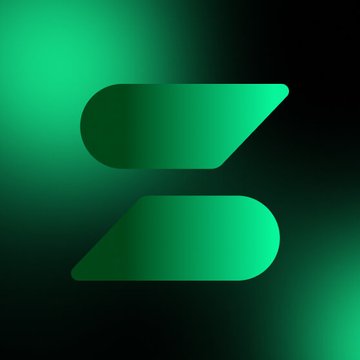 A green stylized logo featuring two slanted shapes arranged in a butterfly-like pattern against a dark background with a green glow.