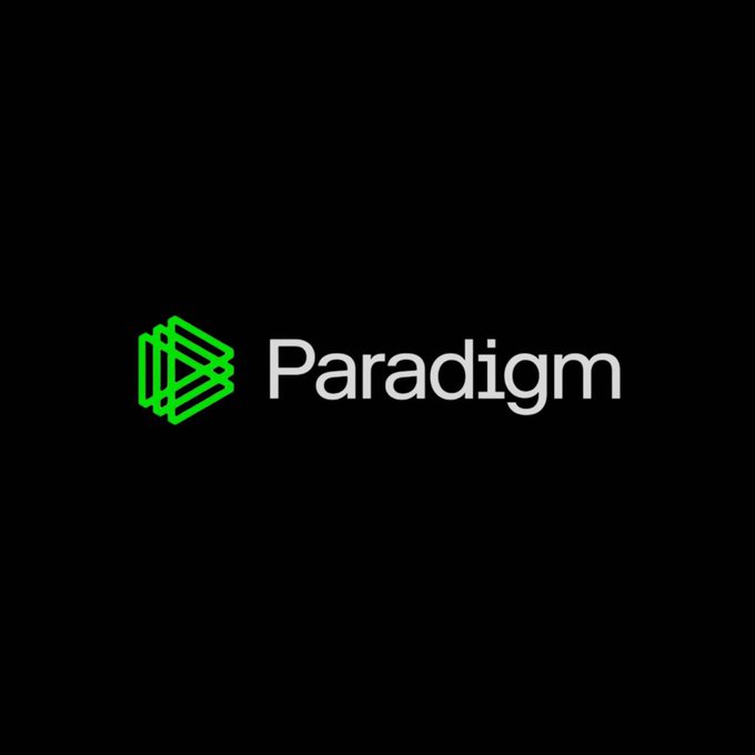 The image displays the Paradigm logo—featuring a green geometric cube icon next to the company name in white text—on a black background. The logo represents the crypto-focused venture capital firm mentioned in the article about raising $1.2 billion for its fourth fund.