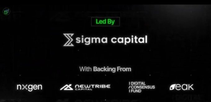 A dark promotional slide displays "Led By Sigma Capital" at the top, with "With Backing From" logos of nxgen, New Tribe Capital, Digital Consensus Fund, and EQX below, visually supporting the post's announcement of Beldex's ($BDX) funding round led by Sigma VC.