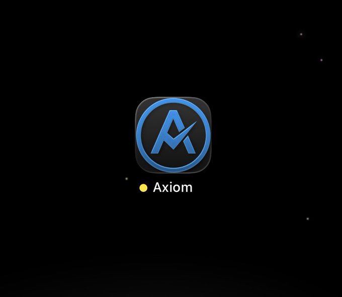 The image features an app icon with the word "A" written inside a blue circle against a black background. The app's name is displayed below the logo, which reads "@AxiomProtocol". The app appears to be a currency trading app called @axiomprotocol, and it has been optimized for on-the-go use. The post also mentions that the app will soon be available for download, with an emphasis on its premium nature and the potential for high returns.