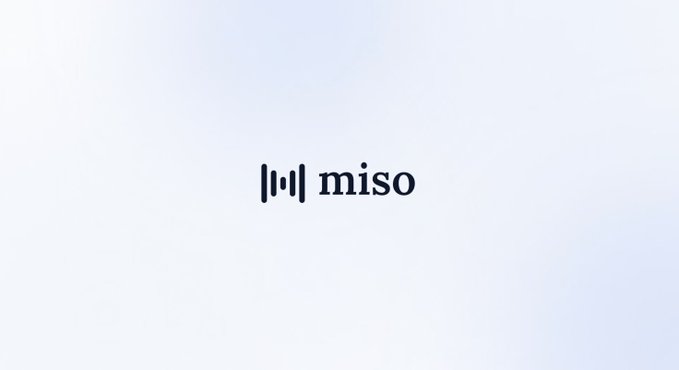 A minimalist logo with the word "miso" in black lowercase letters next to a stylized icon, displayed on a white background.