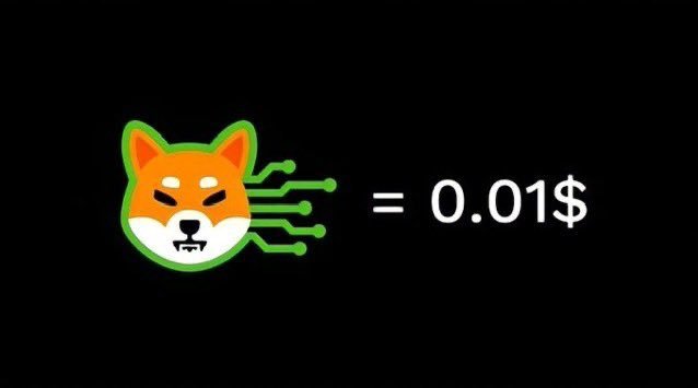 The image displays the Shiba Inu (SHIB) cryptocurrency logo alongside green circuit-like lines, followed by the text "= 0.01$," visually representing the premise that one SHIB token would equal one cent if the token could "eliminate two zeros" from its current price, as referenced in the accompanying post asking whether SHIB can eliminate two zeros in 2024.