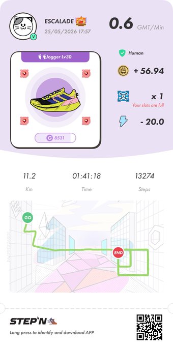 ersalade's running app displays a purple shoe, yellow and black shoes, and a green path on a white background.