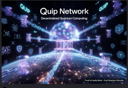 The image features a poster for Quip Network, which promotes the idea of decentralization and community involvement in computing projects. The poster showcases a large globe surrounded by chains, symbolizing the interconnectedness of various projects within the network. The text on the poster highlights the importance of rewarding real contributions rather than recycled noise or noise from other projects. This message is relevant to the post as it encourages users to focus on meaningful and valuable contributions in their work with Quip Network's ecosystem.