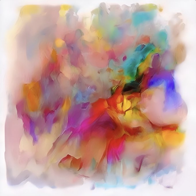 An abstract colorful digital painting with blended strokes of pink, orange, yellow, blue, and green on a white background.