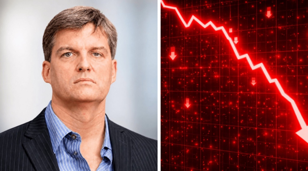 Neel Kashkari looking serious alongside a red downward-trending market chart, illustrating the Fed official's suggestion to slowly begin rate cuts amid market decline.