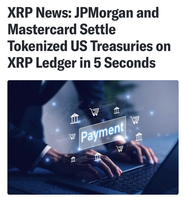 The image shows a person typing on a laptop computer while surrounded by various symbols related to cryptocurrency and tokenized US Treasuries, such as dollar signs and coins. The text in the image suggests that there are discussions about tokenized US Treasuries and their impact on the XRP Ledger ecosystem. This information is likely being shared among crypto enthusiasts or those interested in the intersection of finance and technology.