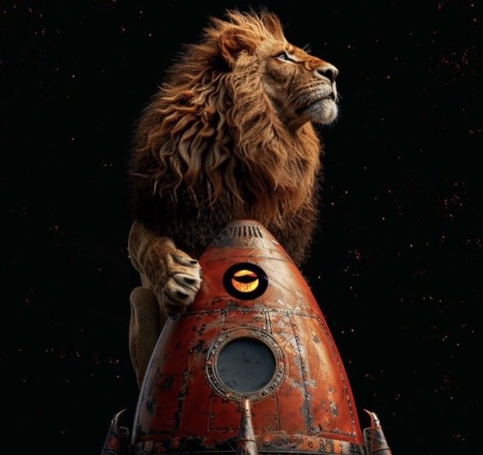 The image features a lion sitting atop an old red rocket ship with a circular window at the front of the ship. The caption below the image reads "If you can't HODL, you can never be rich." This phrase is related to the concept of investing in real estate or other assets as opposed to simply hoarding money in a bank account.