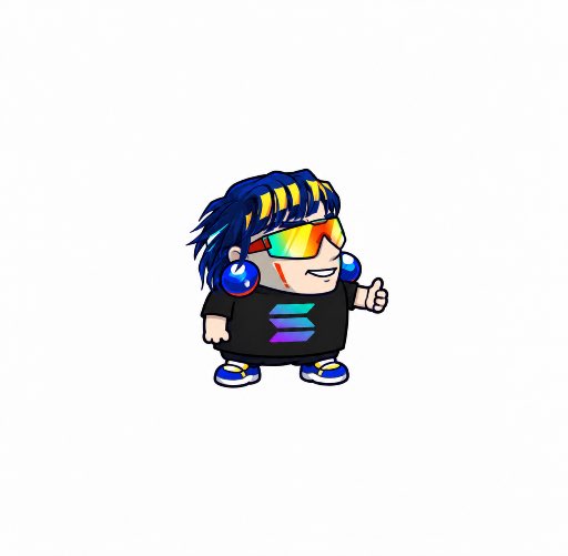 A cartoon chibi character with blue hair, yellow accents, futuristic rainbow-tinted sunglasses, and a Solana (SOL) logo shirt gives a thumbs-up. The image serves as a skeptical endorsement meme, pairing the cheerful, approving character with the caption's pessimistic prediction that the token "will go to zero."