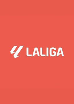 A solid red background displaying the white LaLiga logo, the official logo of the Spanish football league.