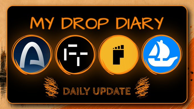A thumbnail-style graphic titled 'MY DROP DIARY DAILY UPDATE' featuring four crypto-related icons including a sailboat logo.