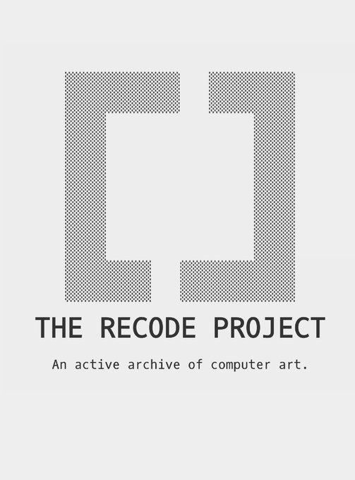 Logo for 'THE RECODE PROJECT' with a monitor icon made of halftone dots and the tagline 'An active archive of computer art.'