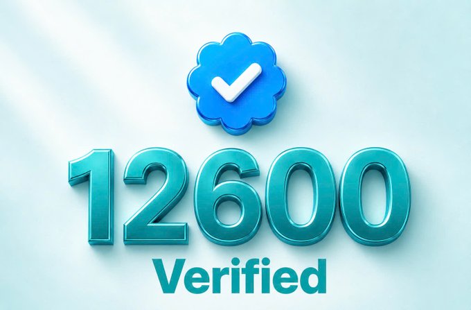 A graphic displays '12600 Verified' in teal text beneath a blue checkmark badge on a white background.