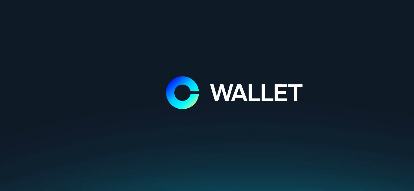 A dark blue background displaying a logo consisting of a blue and white gradient 'C' shape next to the word 'WALLET' in white text.