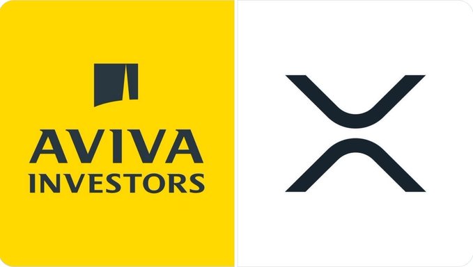 The image features the Aviva Investors logo alongside the XRP symbol. It visually represents the news that Aviva Investors has launched a tokenised Liquidity Fund share class on the XRP Ledger in partnership with Ripple.