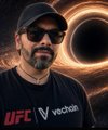 A profile photo shows a bearded man wearing sunglasses, a black cap, and a black t-shirt with 'UFC' and 'Vee' logos, set against a black hole/space backdrop.