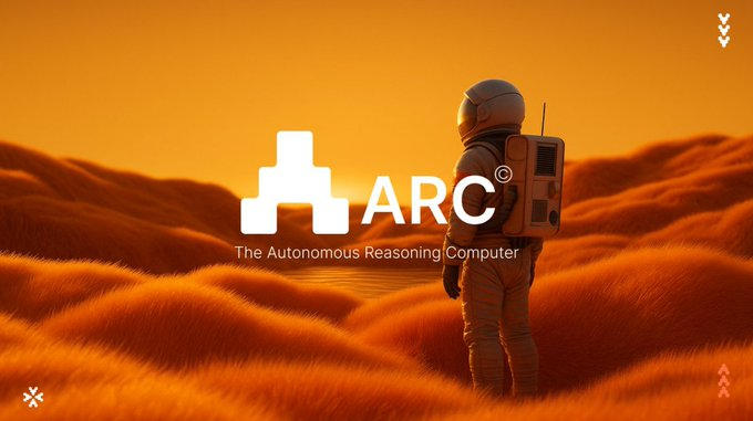 A stylized graphic featuring an astronaut standing in an orange, grassy alien landscape with the logo 'ARC - The Autonomous Reasoning Computer' prominently displayed in white text.