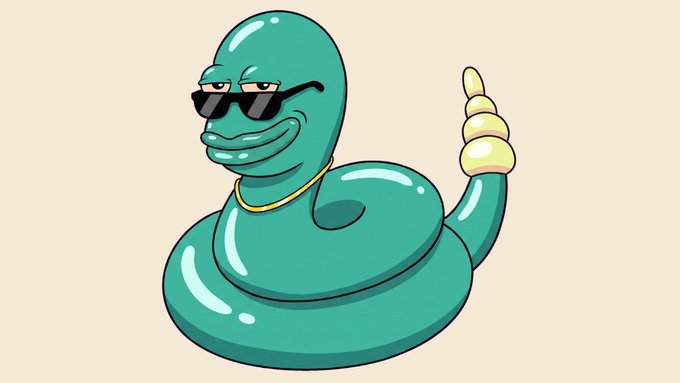 A cool, sunglasses-wearing green serpentine creature with a gold chain gives a thumbs-up against a beige background. The image visually represents the post's message about Slippyclub's NFT collection, where multiple distinct characters (twelves selves) share a single body—symbolizing the concept of stacking different traits onto one unified form rather than separating them across different faces.