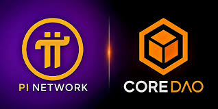 The image displays the orange Pi Network logo on the left and the orange Core DAO cube logo on the right, with a glowing divider between them. This visual pairs the two cryptocurrencies mentioned in the post, presenting the choice between holding 20,000 Pi tokens or 10,000 Core DAO tokens.