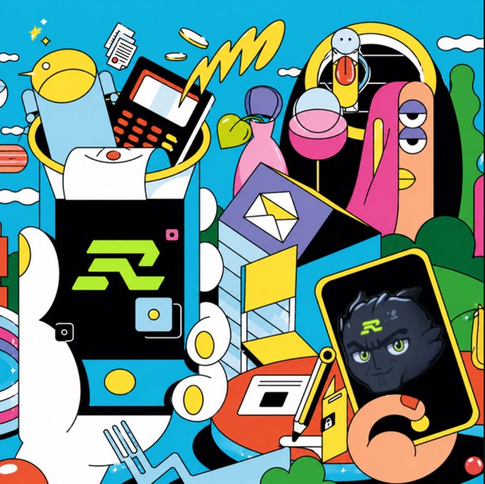 The image features a cartoon depiction of a person holding up a cell phone, with various objects surrounding them such as a keyboard, a cup, and a book. The background includes a blue sky, clouds, and buildings, creating an urban setting for the scene. The caption reads "Crypto has spent years optimizing for speed. But the next war won’t be about TPS. It’ll be about certainty. And that’s exactly what Raiku is really building".