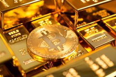 A stack of gold bars with a Bitcoin coin resting on top, labeled "Fine Gold 999.9." The image pairs with the post's warning that gold's three lower-high rallies represent distribution rather than recovery, suggesting precious metals are setting a trap as the market tops out—potentially making alternative stores of value like Bitcoin increasingly attractive as fiat gold positions unwind.