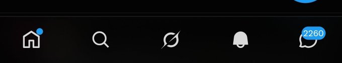 A screenshot of a social media navigation bar showing a notification badge of "2260" on the messages icon, alongside home, search, explore, and notifications icons, reflecting the overwhelming number of unread DMs mentioned in the post.